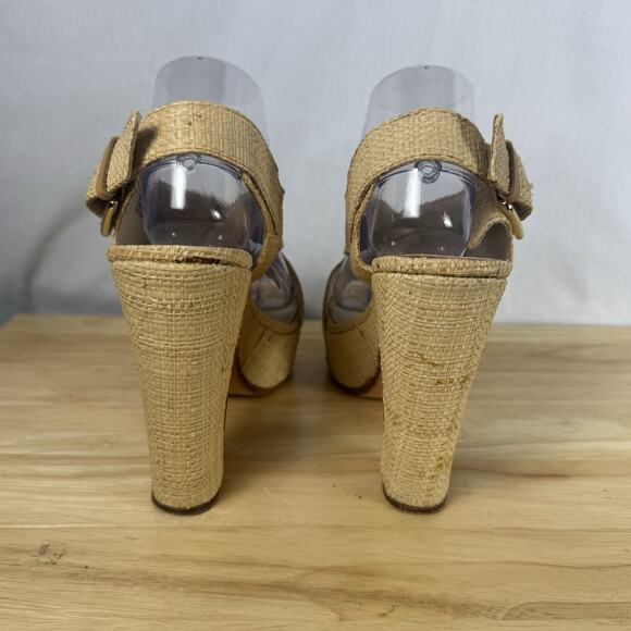 Michael Kors Dillon Raffia High Heel Sandals Women’s 8.5M Natural Slingback - Picture 2 of 12